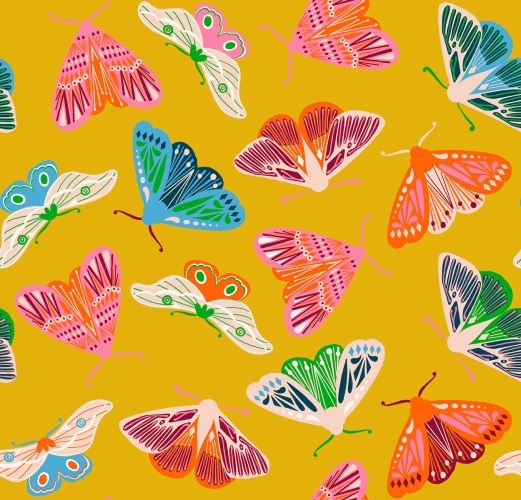 Patchwork Baumwolle - Ruby Star Society - Melody Miller - Flowerland - Fluttering Novelty Moth Insects Bold - Goldenrod